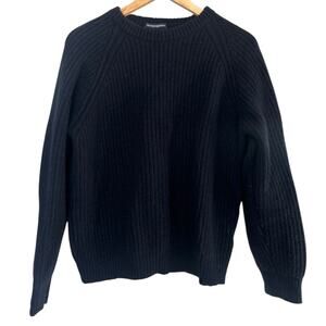 Brandy Melville Navy Ribbed Wool Blend Crewneck Sweater Made in Italy One Size